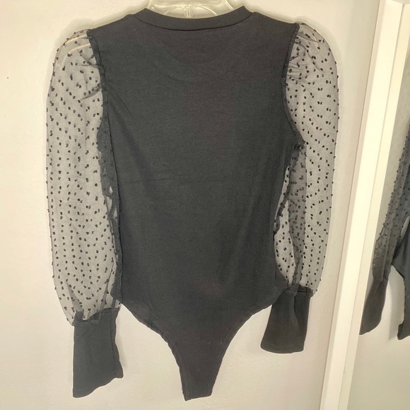 Black Bodysuit With See Through Sleeves - Picture 2 of 2